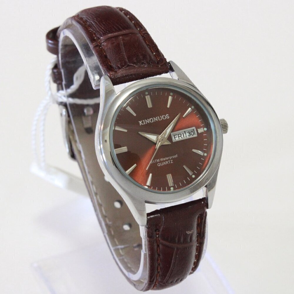 Women's Contemporary Dress Watch Silver With Brown Strap 28mm - Picture 2 of 11